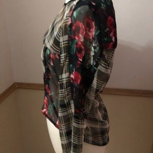 Plaid and Flowery Sheer Top